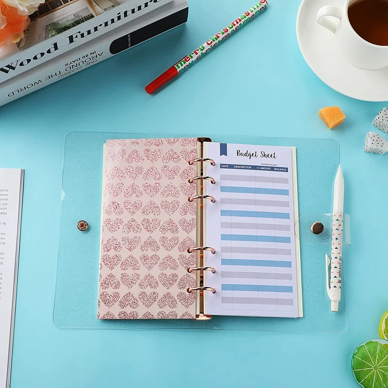 2 Pcs A6 PVC 6-Ring Binder Cover Rose Gold Soft Notebook Cover Transparent PVC Notebook Shell 6-Hole Loose Leaf