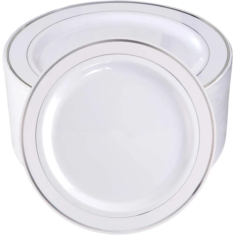 100PCS White Plastic Plates-10.25inch Disposable Dinner Plates-Premium Party&Wedding Plates