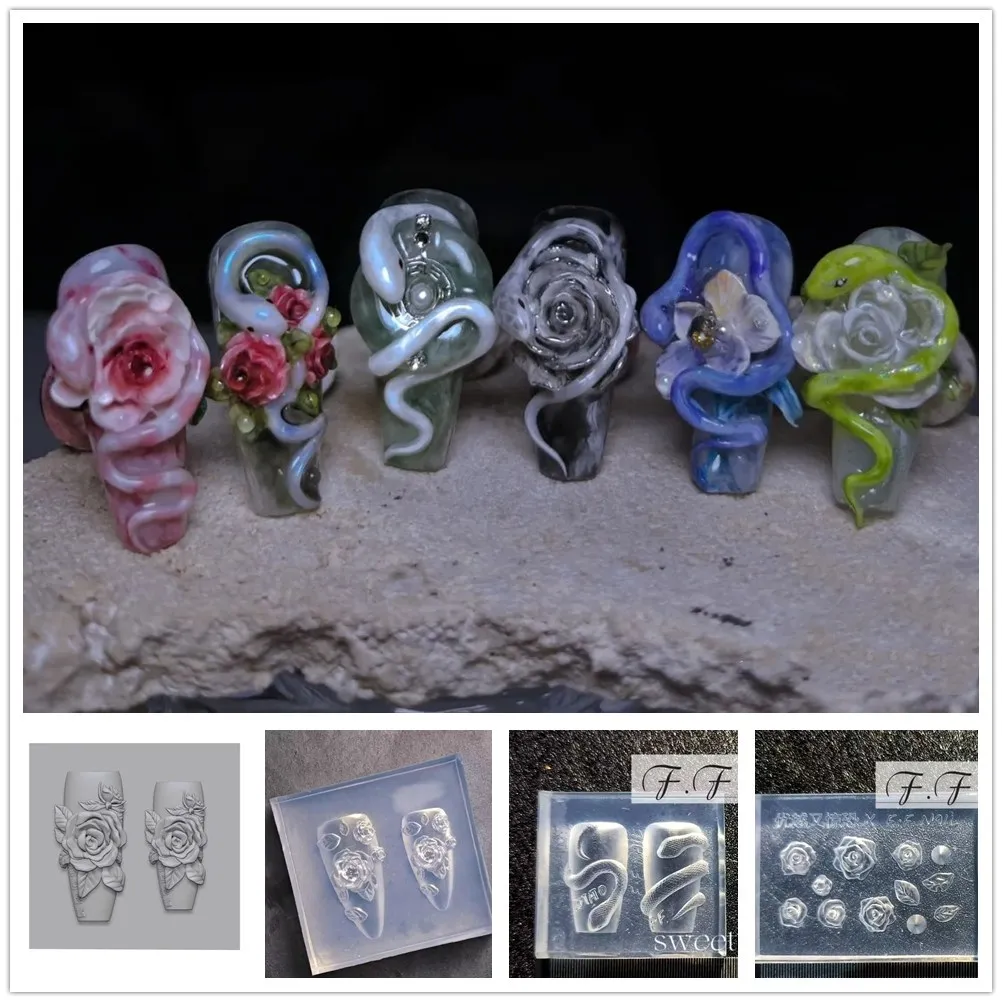 

1pc Rose Snake 3D Acrylic Mold Carving Nail Art Decorations Nails DIY Silicone Nail Art Templates Nails Mold