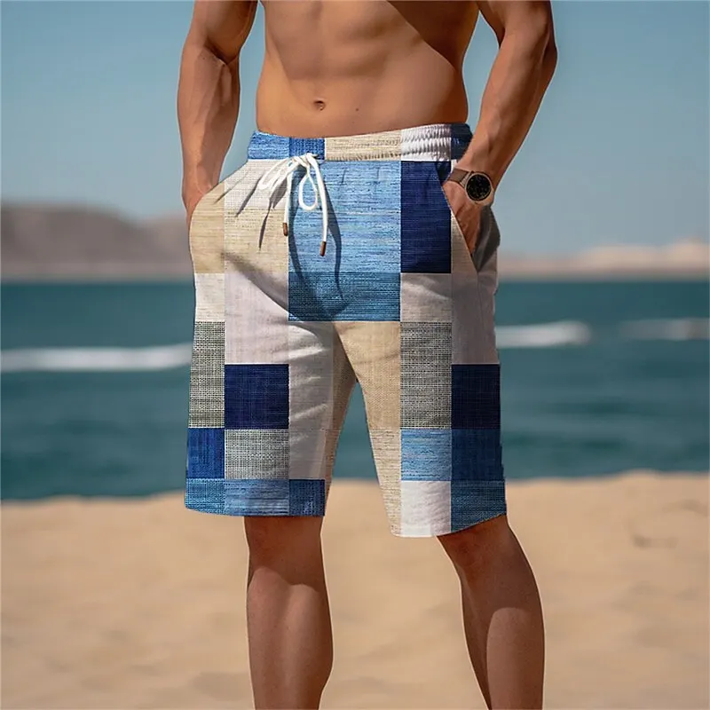 2024 Summer Hawaiian Beach Shorts Holiday Casual Colorful Plaid Print Sportswear Quick Drying Trunks Ice Shorts Hawaii Swimsuit 2