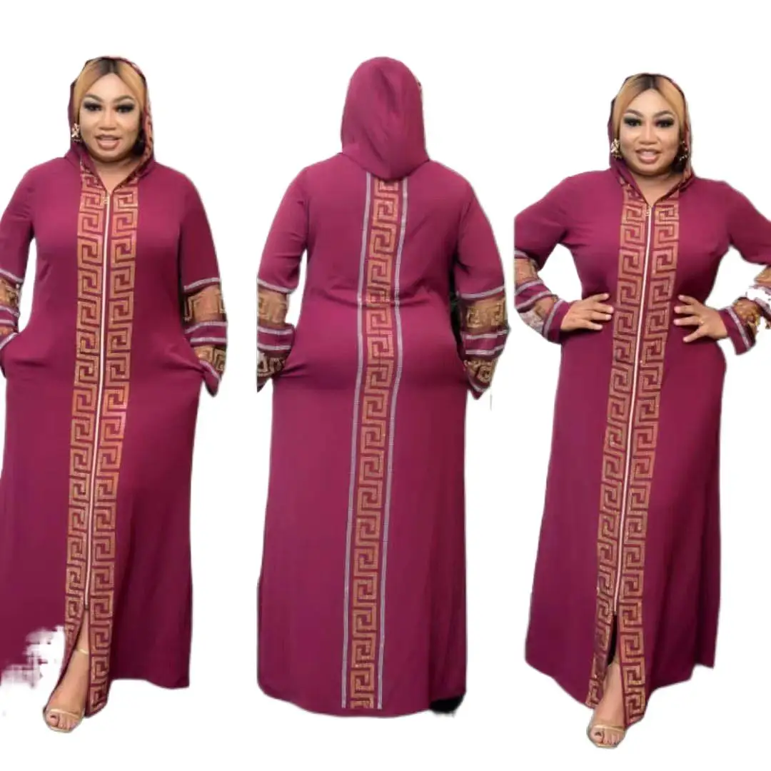 

2023 African Clothes mom fashion hooded robe Islamic style artificial stone decoration quality luxury Africa Clothing