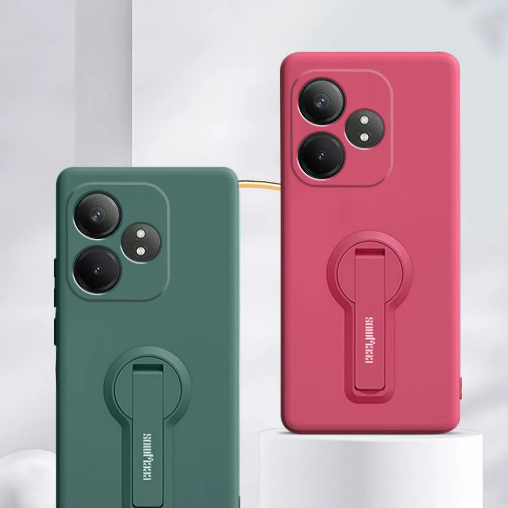 Silicone Phone Case with Holder Bracket and Screen Protector Film - Protective Soft Cover