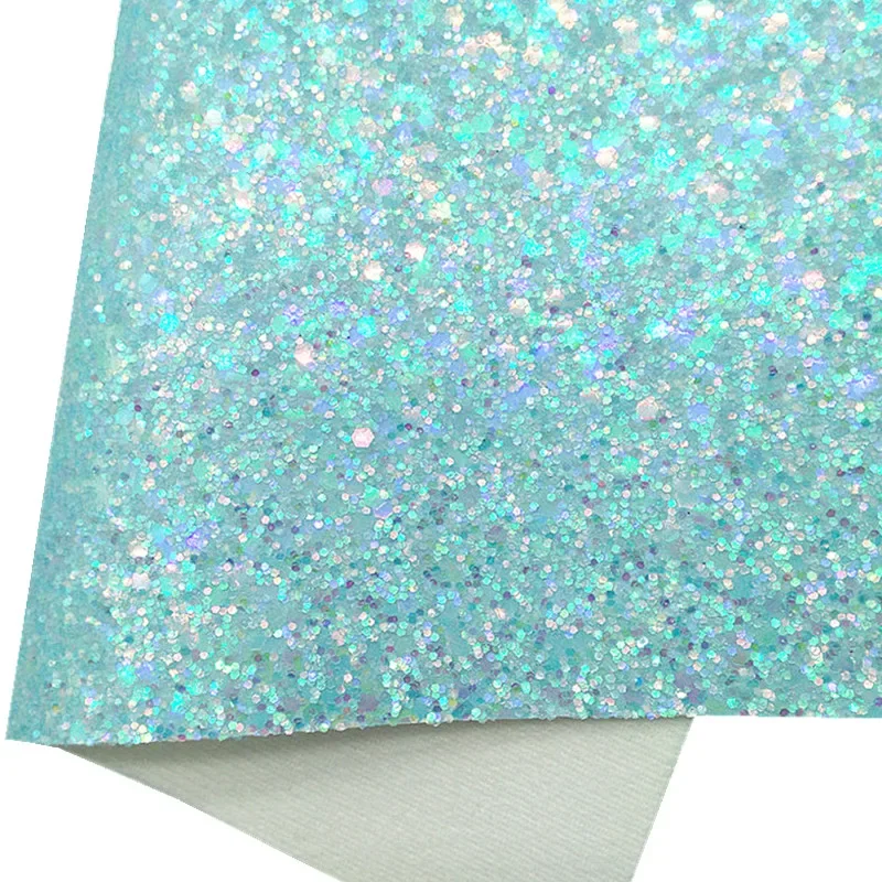 Blue Chunky Glitter Leather Leopard Flowers Printed Glitter Synthetic Leather Vinyl Leather Sheets For Bows DIY 21x2