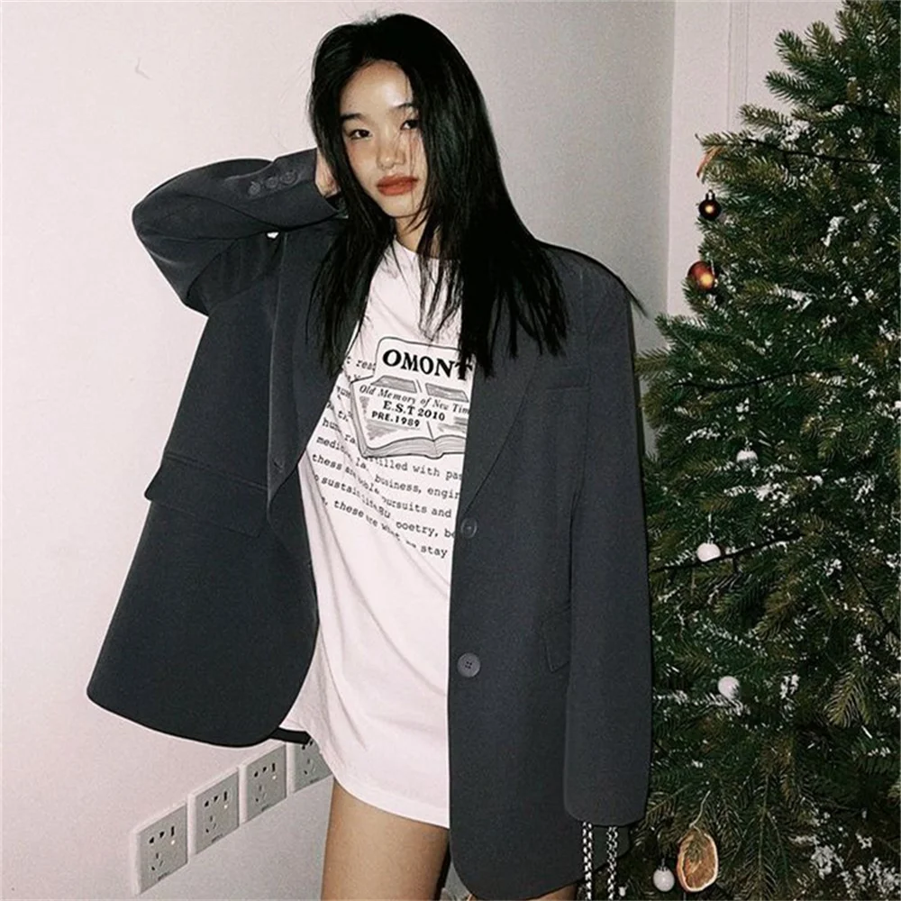 2024 Black Long Sleeve Suit Jacket For Women Fashion Korean Back Split Office Lady Blazer Coat Spring Autumn Suit Jacket Coat 2