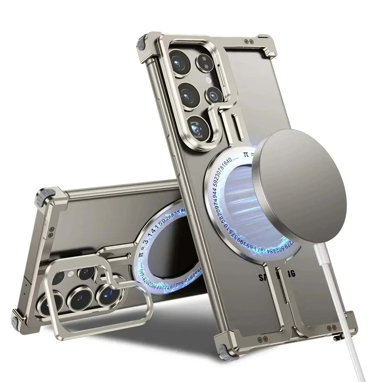 Eary for Samsung Galaxy S24 Ultra Phone Case with Magsafe Camera Kickstand Frameless Bumper Metal Shockproof Protective Covers