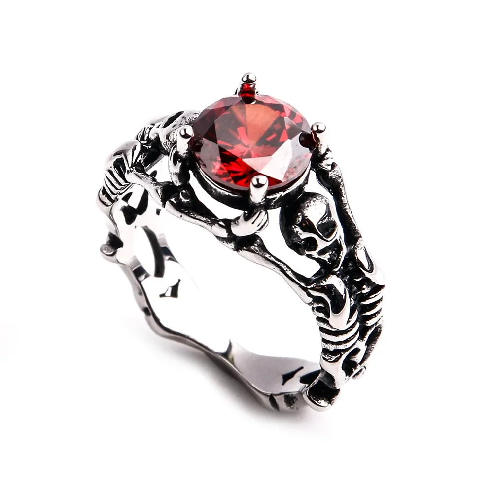 

CHUANGCHENG Trend Retro Skull Ruby Men's Personalized Stainless Steel Rings Size 7-12