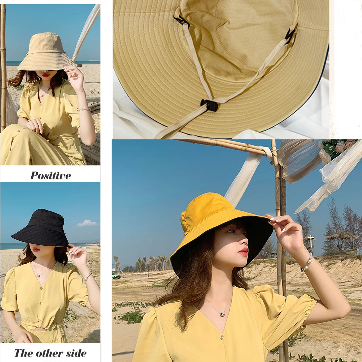 

Summer Solid Colour Sun Hat Double-sided Basin Hat Fisherman's Hat Korean Version of the Ladies Sunshade Sun Hat Bucket Hat