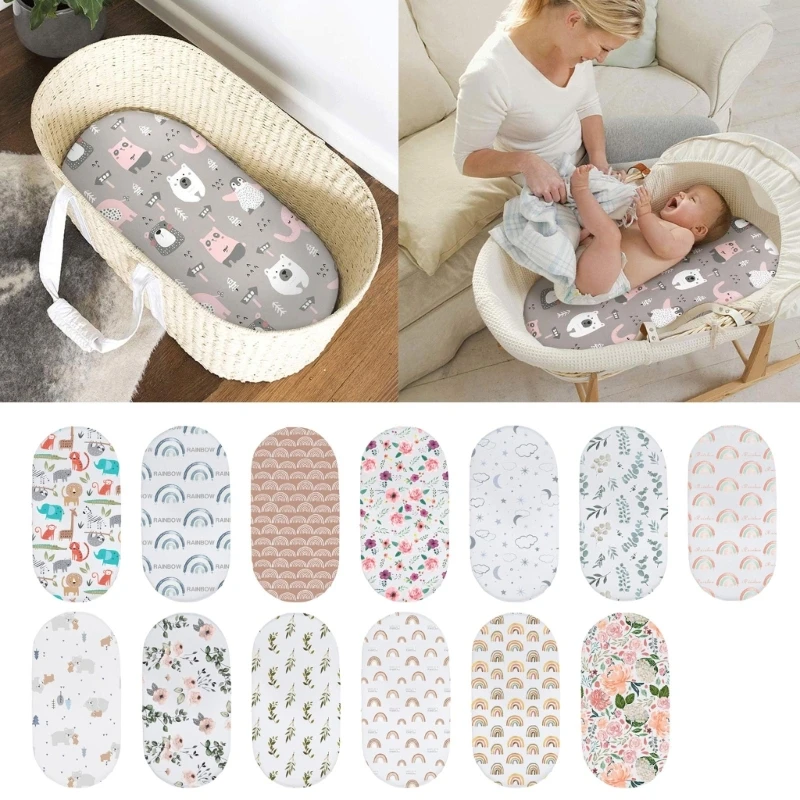 Baby Fitted Bassinet Sheet Newborn Changing Pad Cover Soft Breathable Crib Fitted Floral Sheets Cradle Mattress Cover