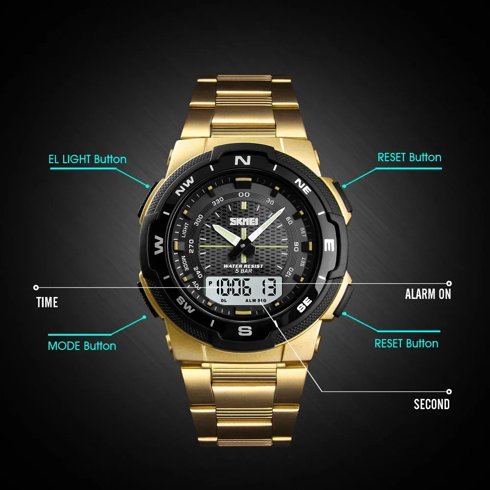 SKMEI Luxury Quartz Watch for Men Stopwatch Chronograph Sports Waterproof Digital Mens Wristwatches Clock Reloj Masculino 1370 4
