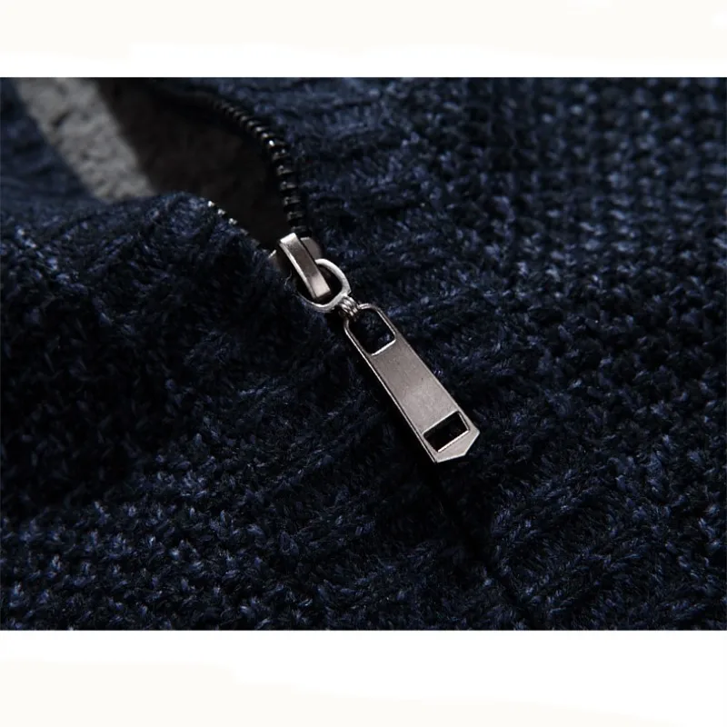 MEN SWEATERS WITH ZIPPERS THICK FLEECE WARM BLACK CASUAL  WINTER MEN CARDIGAN WOOL COTTON KNITTED JACKETS SWEATERCOAT 5