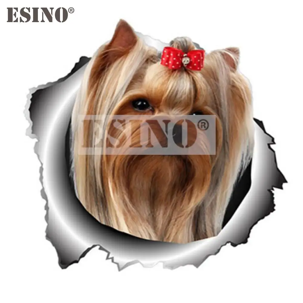 

Car Styling Funny Lovely 3D Metal Torn Metal Female Yorkshire Terrier Dog PVC Car Body Sticker Waterproof Decorative Vinyl Decal