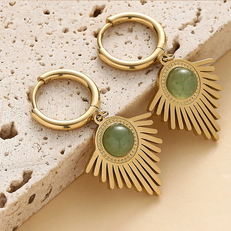 

Stainless Steel Sector Earrings for Women Gold Color Natural Stone Earings Retro Style Jewelry Gift Accesorios Para Mujer