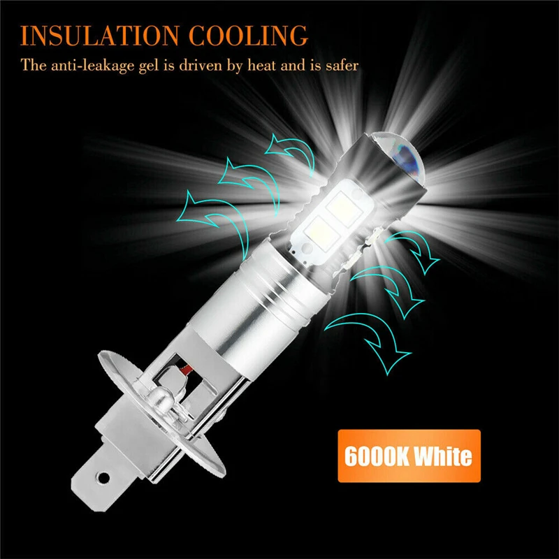 2Pcs H1 6000K Super Bright White LED Headlight Bulb Kit High-Beam Replacement Auto Fog Lamp Driving Daytime Running Light