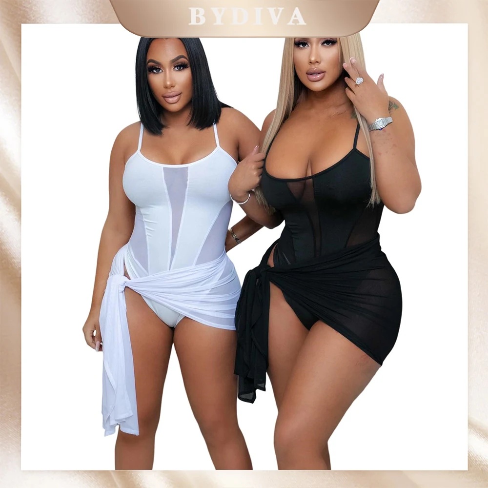 

BYDIVA Y2K summer hot sale sexy one-piece two-piece mesh see-through miniskirt fashion club party shopping must-have skirt