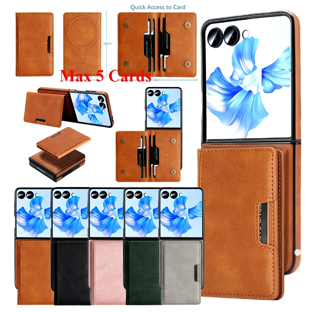 Magnetic Leather Phone Case with Card Holder & Kickstand, Wireless Charging Compatible