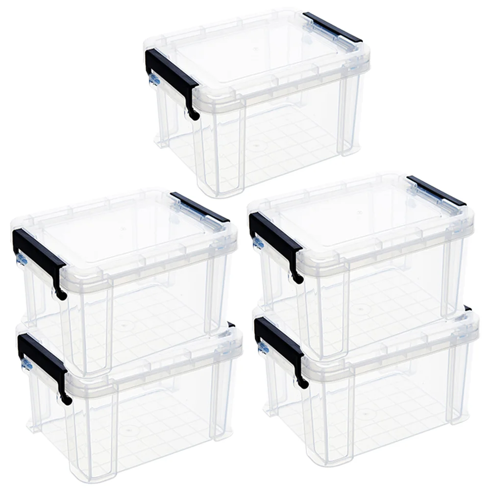 

5 Pcs Clear Plastic Storage Bins Mini Containers with Lids Household Tote Sundries Organizer
