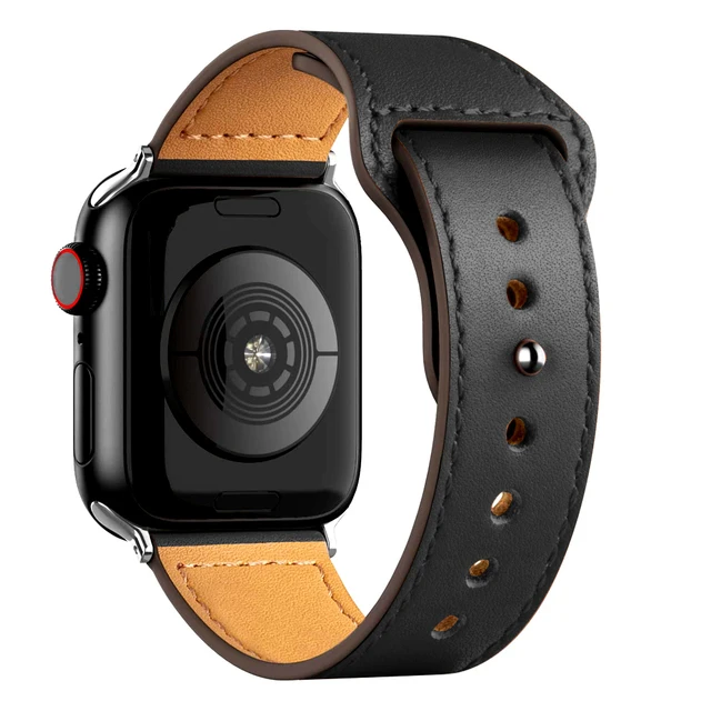 Leather strap For Apple watch band 44mm 40mm 42mm 38mm correa 44 mm wrist watchband Accessories bracelet iWatch serie 3 4 5 6 se 2 black