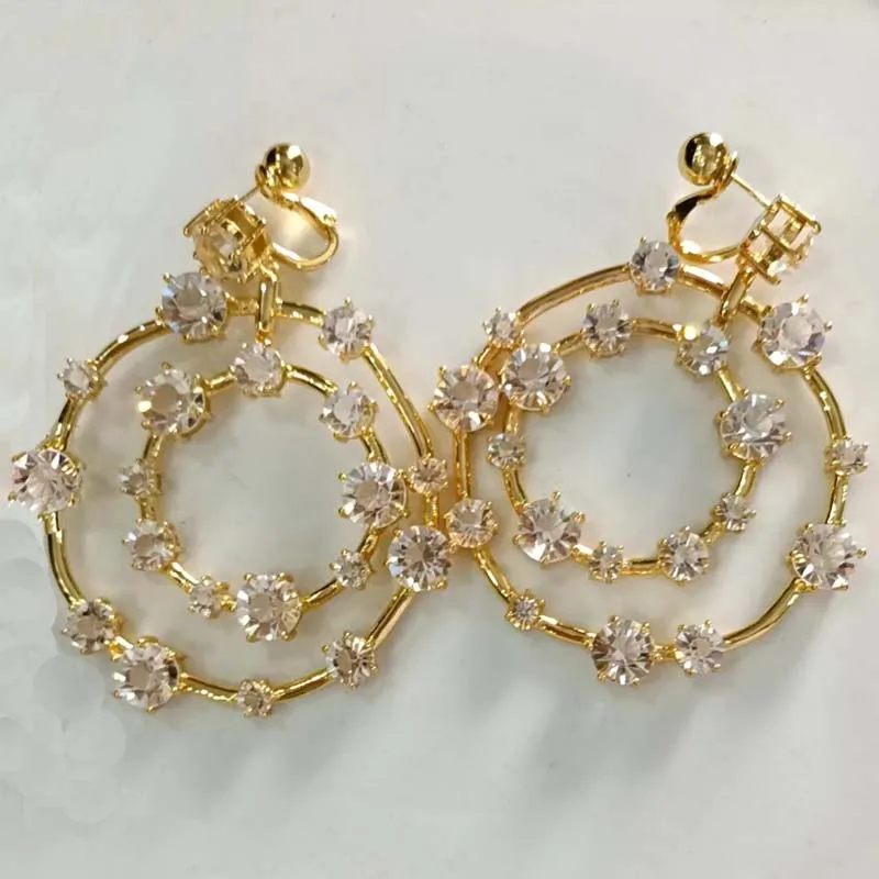 Stainless Steel Hoop New Trend Earrings Luxury Shiny Pink Yellow High Quality Crystal Fashion Women's Romantic Gifts With Logo