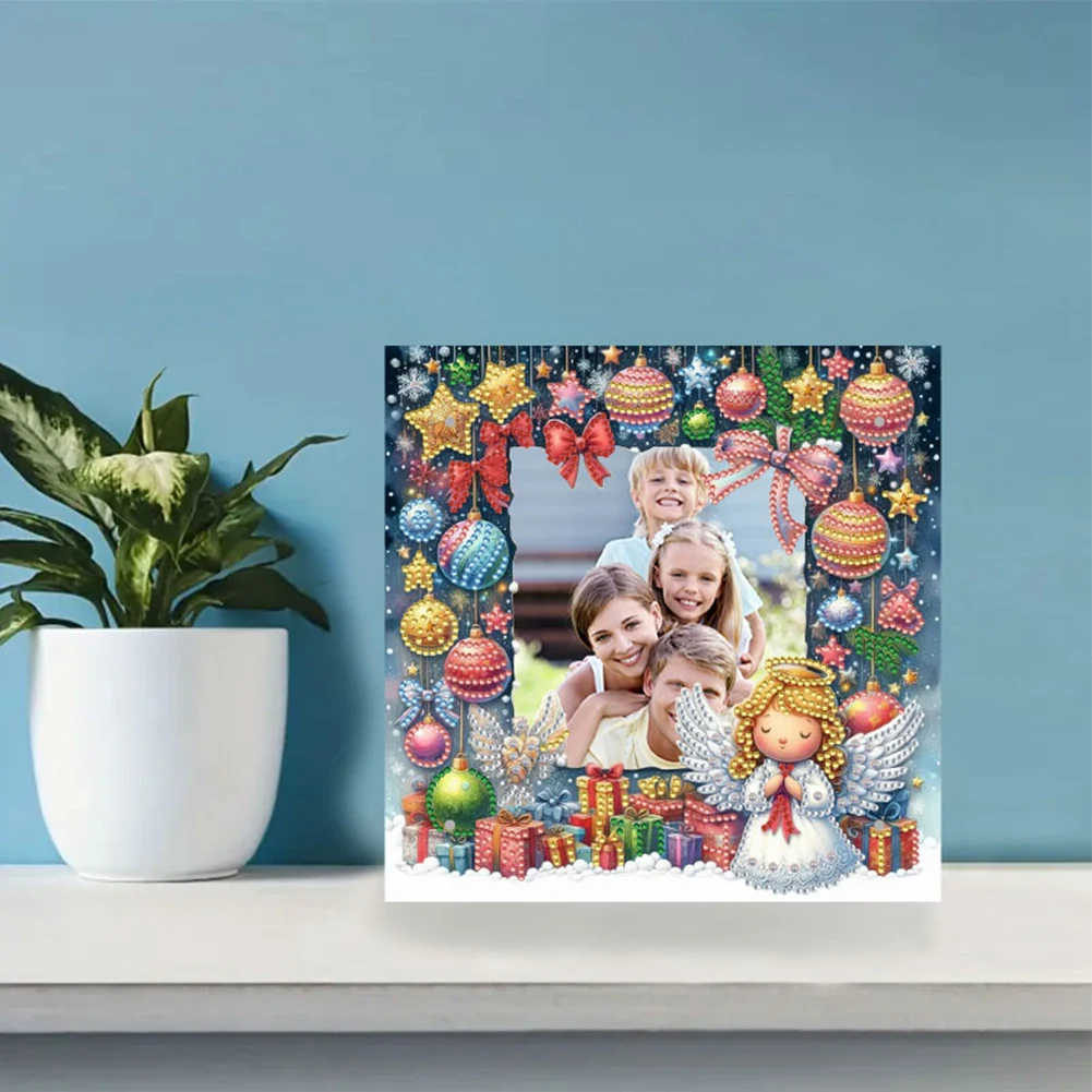 2D/Flat DIY Xmas Diamond Painting Photo Frame Partial Drill Diamond Decoration Photo Frame Rhinestone Photo Frame for Home Decor