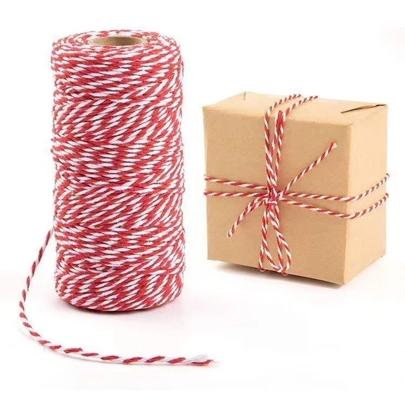 Ribbon Decoration Ribbon Supplies Wrapping Ribbon Cotton Ribbon Cotton Cords 100m/Roll Cotton Rope Christmas Gift Packing Rope Red White Ribbon Cord for Baking DIY Crafts Wrapping Ornaments Cotton Twine