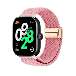 Magnetic Braided Nylon Loop Band - Adjustable Sports Strap Bracelet - Redmi Watch 6 5 4 (Pink)