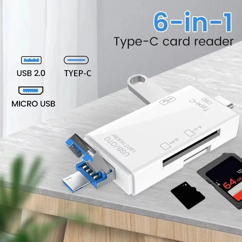 6 in 1 OTG 카드 리더 USB 3.0 마이크로 SD TF 카드 메모리 리더 고속 USB 플래시 드라이브 마이크로 USB 타입 C to USB 어댑터 라이터