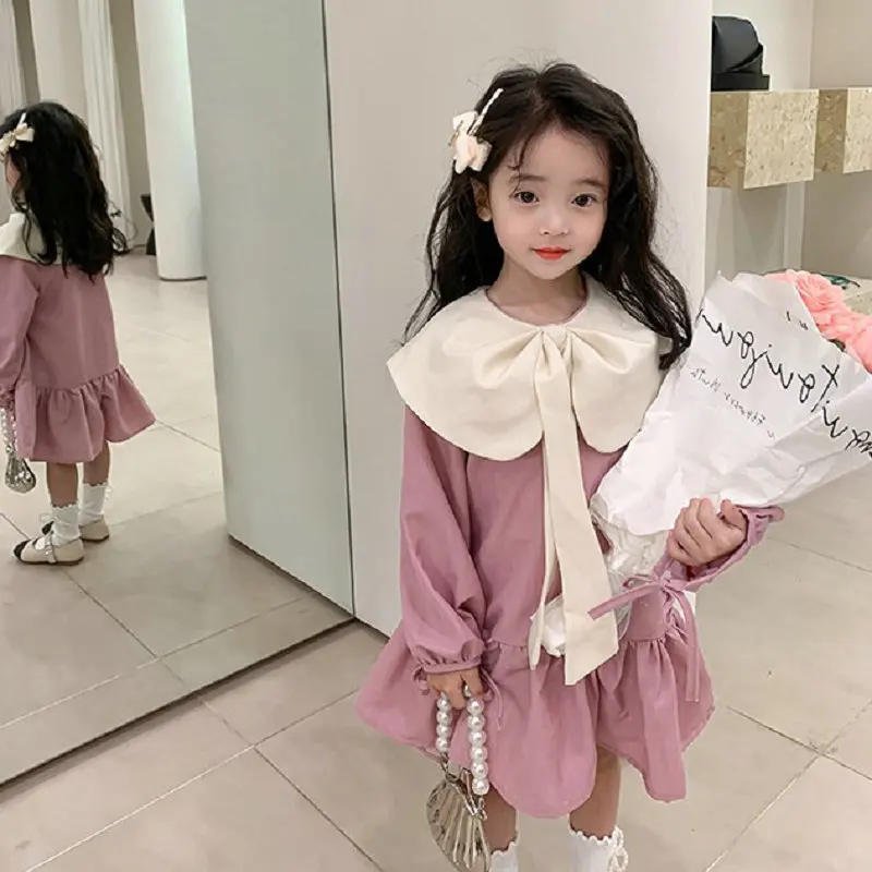 2023 New Spring And Autumn Girl'S Dresses Long Ribbon Small