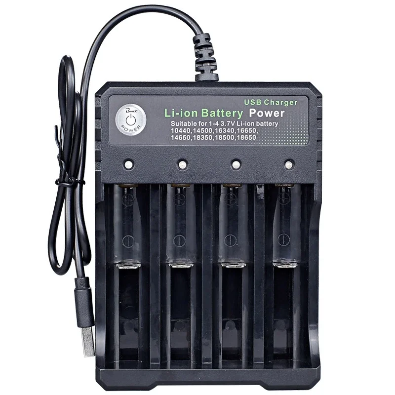 Caricabatterie USB a 2/4 Slot per Batterie 18650, 3.7V Ricaricabili al Litio, 110V/220V, Compatibile con 14500 16340 16650 14650 18350 18500