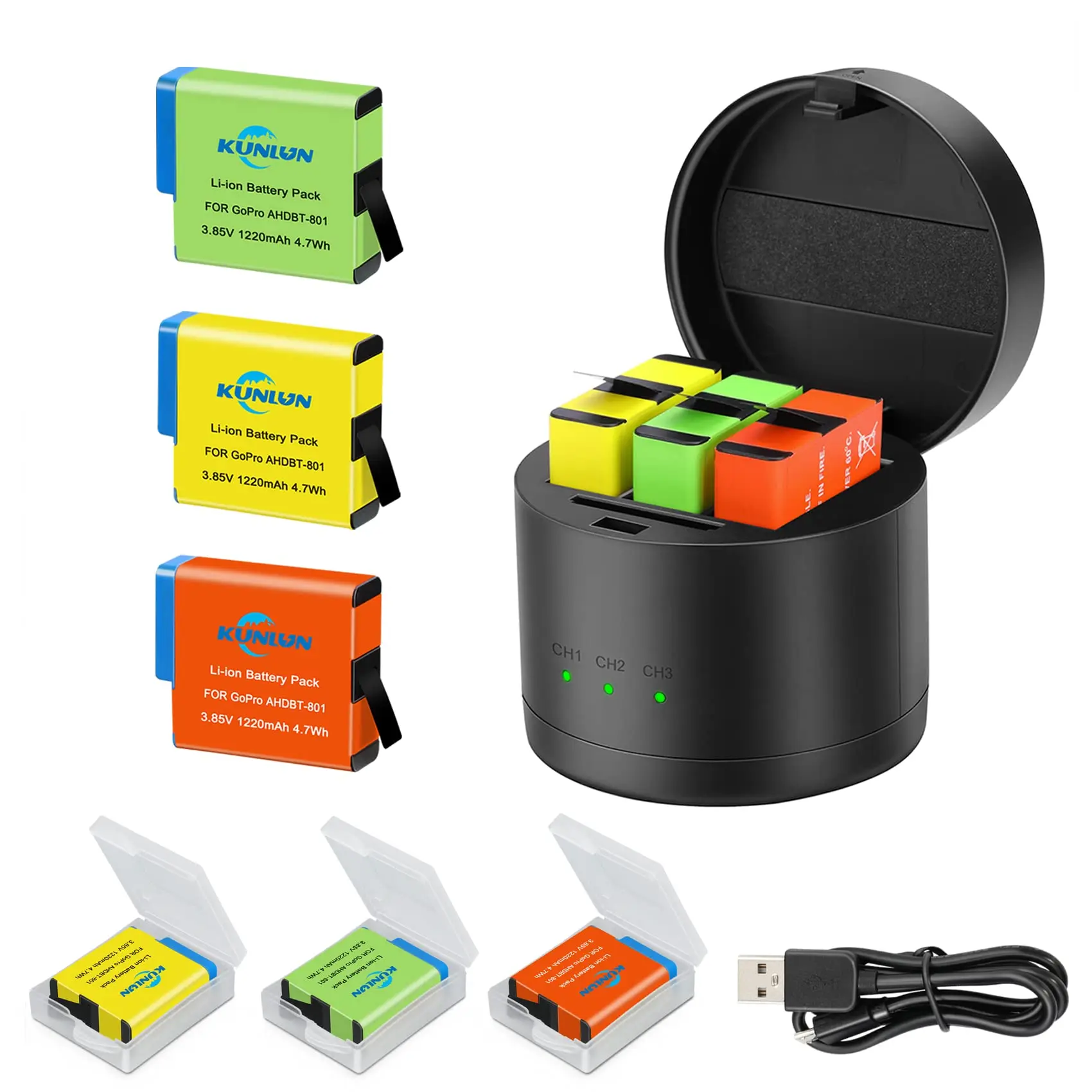 GoPro Hero 8 7 6 Battery Charger Pack