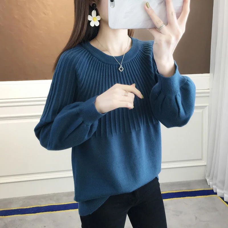 Peonfly Women's Sweater 2022 Autumn Winter Knitted Pullover Casual Lantern Sleeve Women Tops Solid Jumper Blue Green | Женская