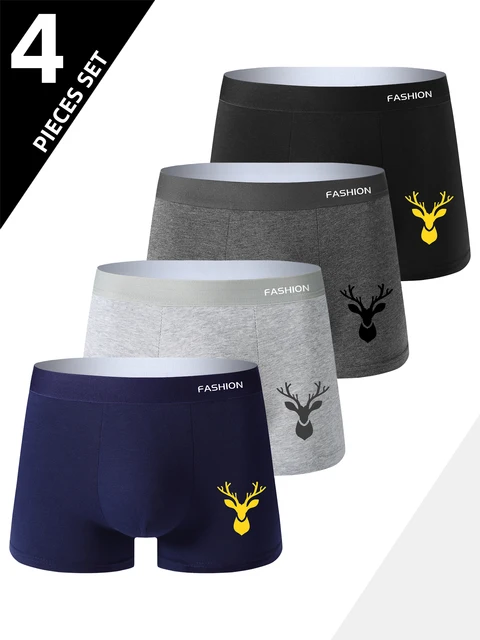 4 pièces boxer sous-vêtements pour hommes, sous-vêtements de sport doux respirant quatre saisons pour hommes, sous-vêtements boxer imprimés pop à la mode 1
