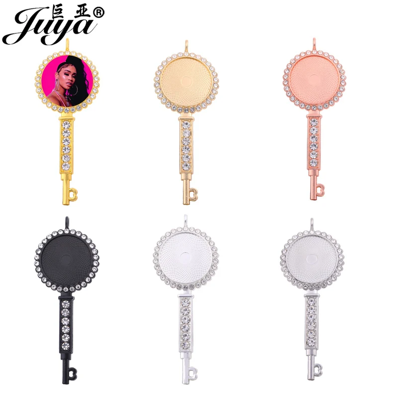 

3pcs Key Pendant Base 25mm Blank Cabochon Setting Rhinestone Bezels Charms For Jewelry Making DIY Designer Necklaces Accessories