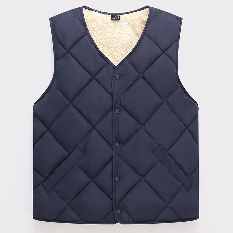 Autumn Winter Men Warm Vest Down Cotton Plush Thicken Casual Sleeveless V-neck Jacket Middle Aged Elderly Men's Vest Gilet L-4XL