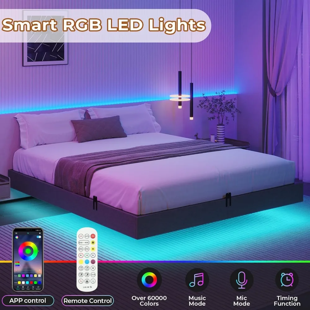 Floating Bed Frame Full Size with LED Lights, Modern Metal Full Platform Bed, Solid and Stable, Noise Free, No Box Spring Needed 3
