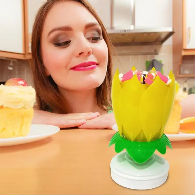 Musical Candle Flower Lotus Rotating Birthday Candle Cake Cupcake