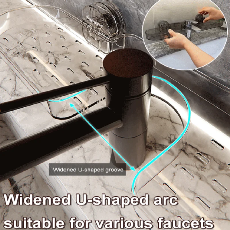 Sink Shelf Suction Cup Wall Mounted Nopunch Bathroom Storage Shelf Bathroom  Faucet Storage Shelf in Front of Mirror 3