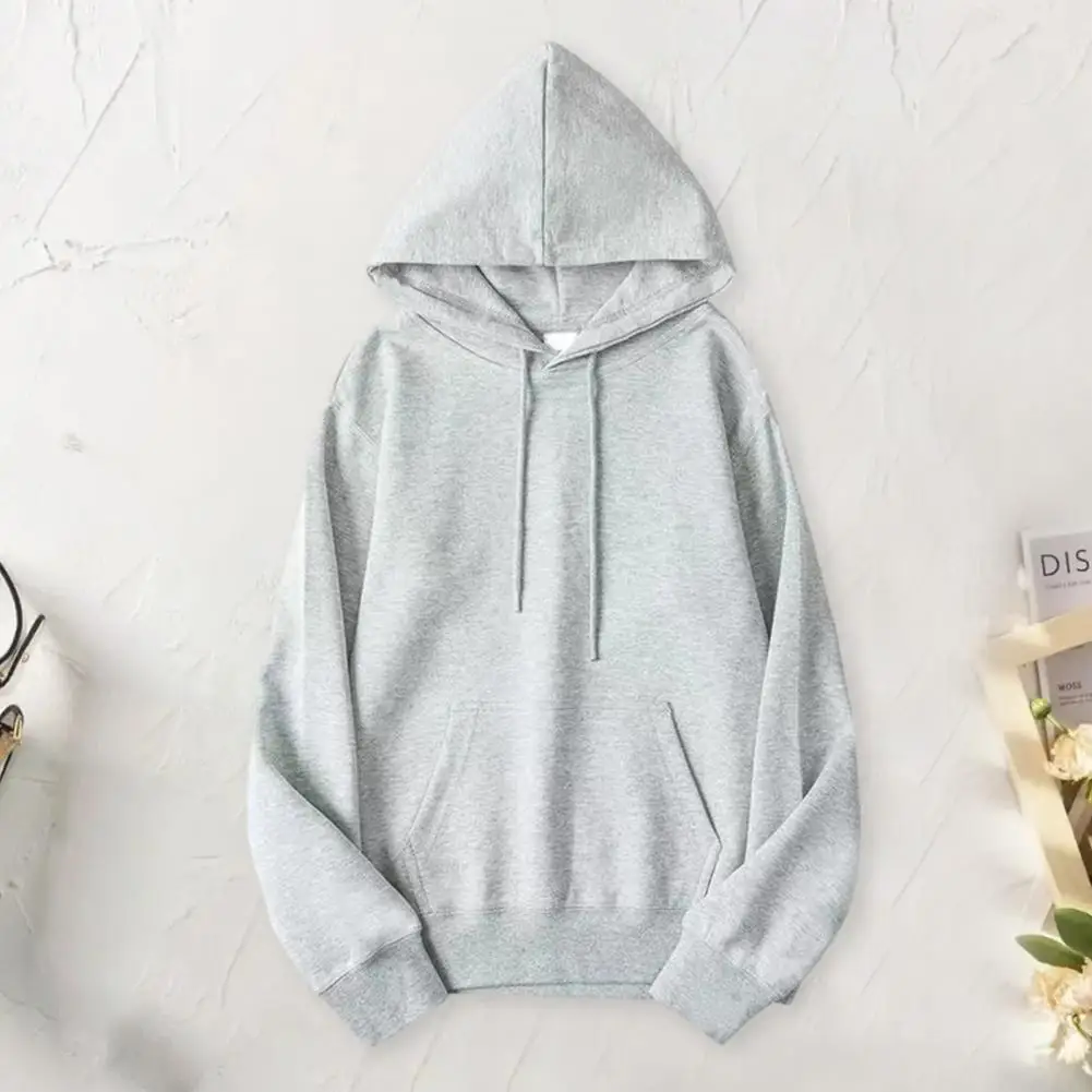 

Layered Hoodie Cozy Unisex Hoodie with Drawstring Patch Pocket Elastic Cuffs Soft Warm Mid-length Winter Top for Casual Style