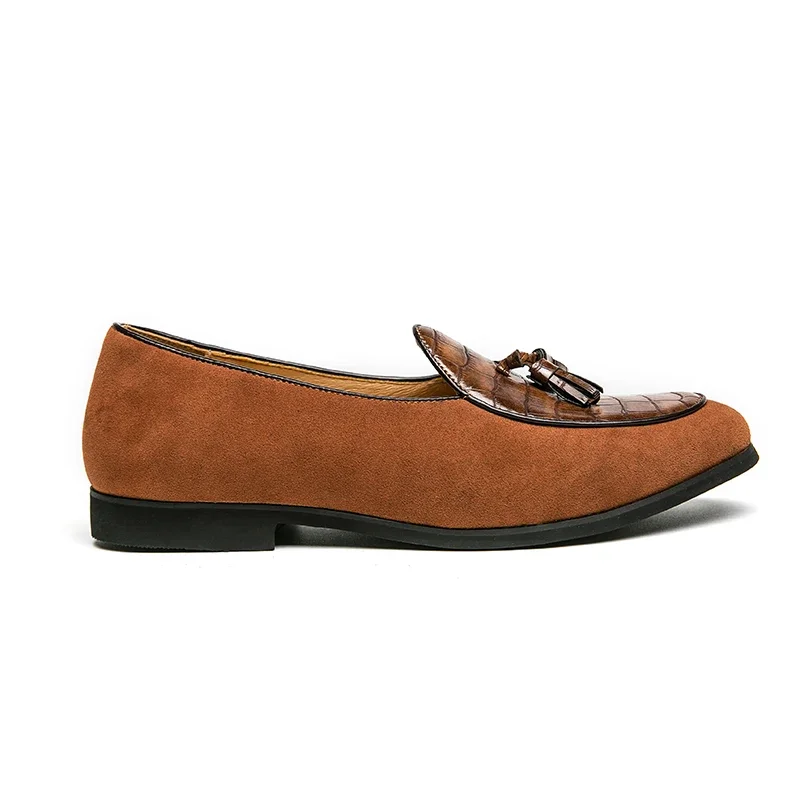 New Green Loafers for Men Flock Round Toe Slip-On Tassels Mens Formal Shoes Brown Black  Size 38-48