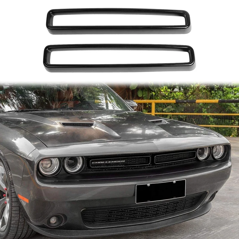 

For Dodge Challenger Front Grille Inserts Front Grill Frame Trim 2015 2016 2017 2018 2019 2020, Black 2PCS