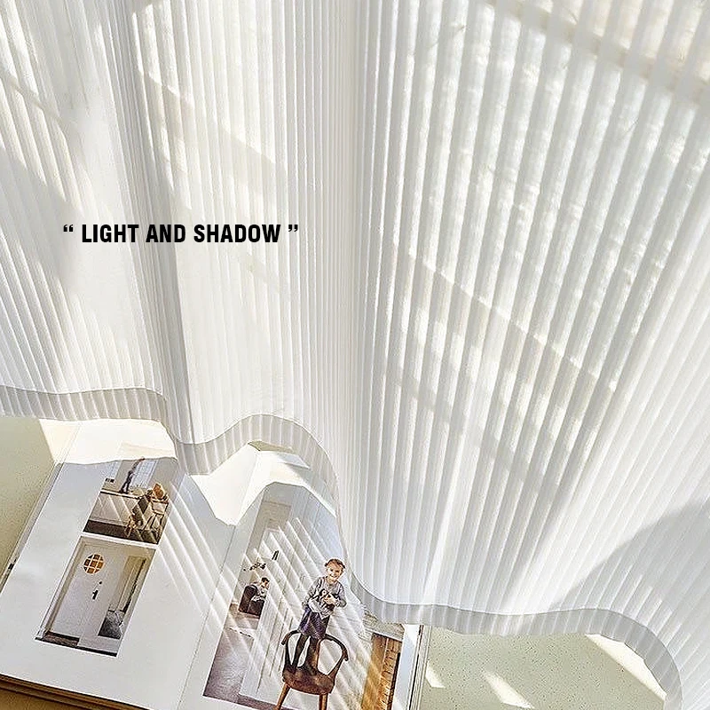 Sunset Blinds Style White Sheer Curtains For Living Room Vertical Stripes Grille Tulle Curtain Home Decor Custom Size 2