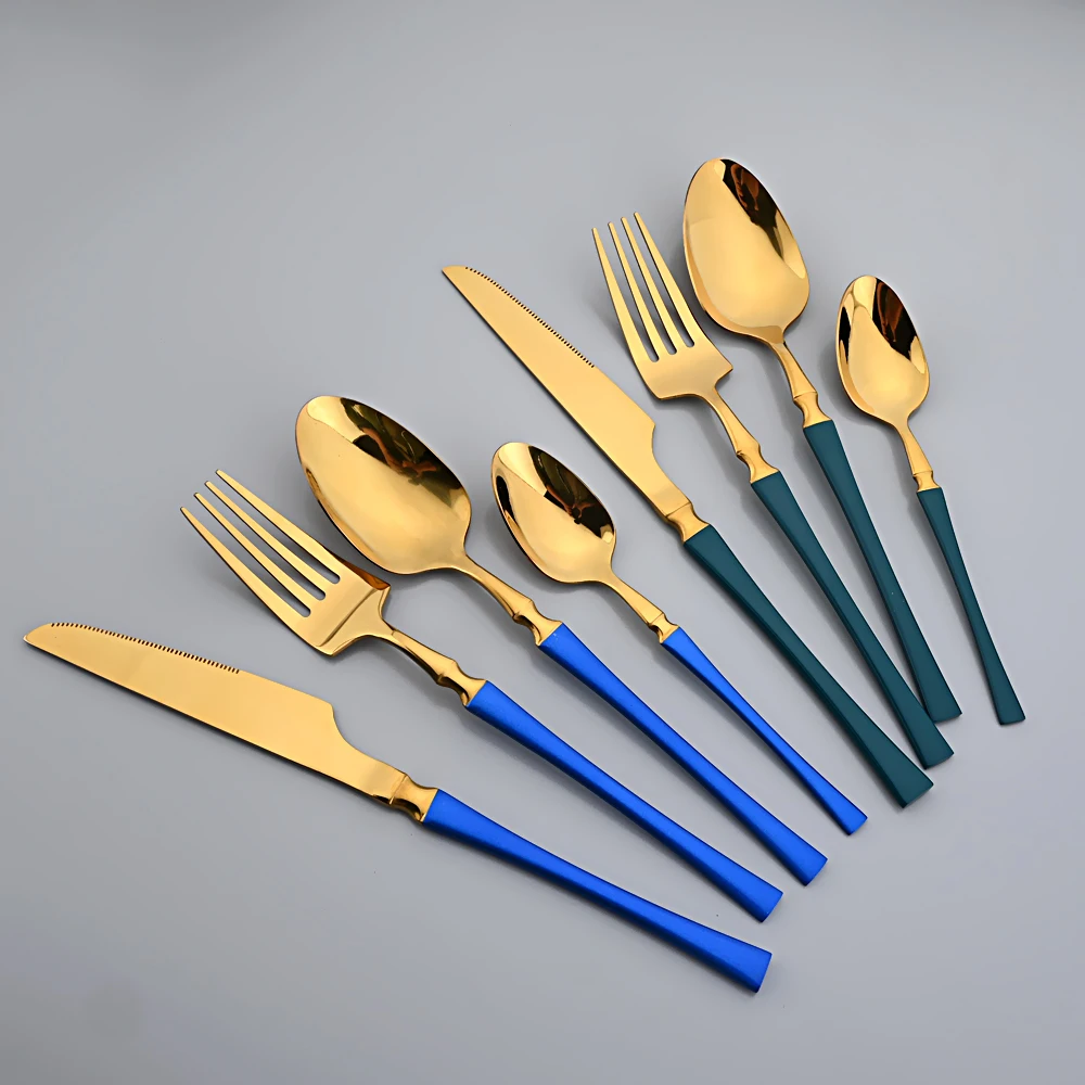 

Zoseil 24Pcs Red Gold Cutlery Set Mirror Stainless Steel Tableware Knife Fork Tea Spoon Flatware Kitchen Dinnerware Silverware