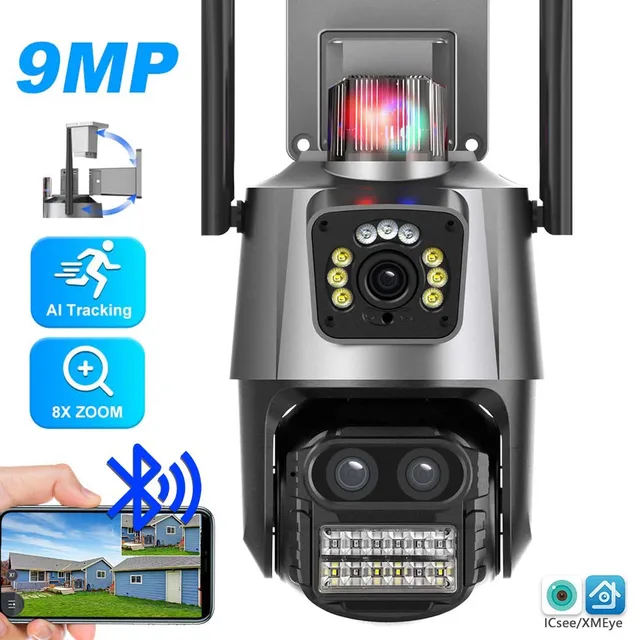 9MP WiFi IP Camera Three Lens 8X Zoom Outdoor PTZ Security Camera AI Tracking Smart Security Protection CCTV Surveillance Camera 1