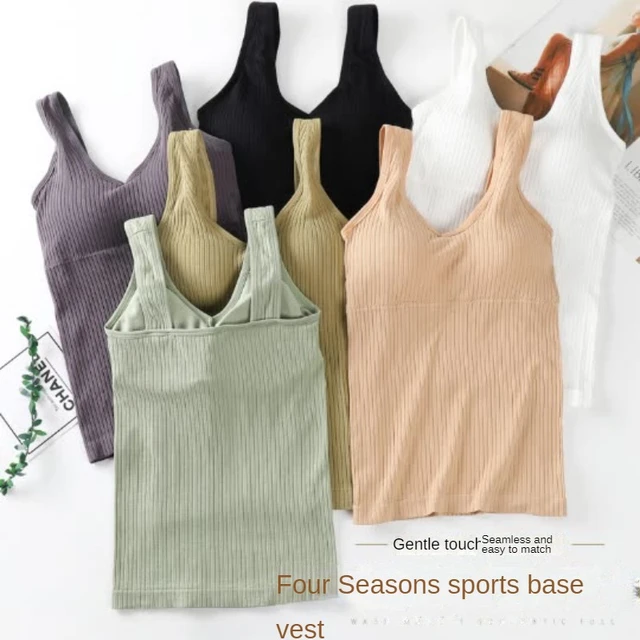 Women Summer Top Tank Removable Chest Pad Women's Tube Top Camisole with  Built in Bra Fashion Solid Wireless Beauty Back T-shirt - AliExpress