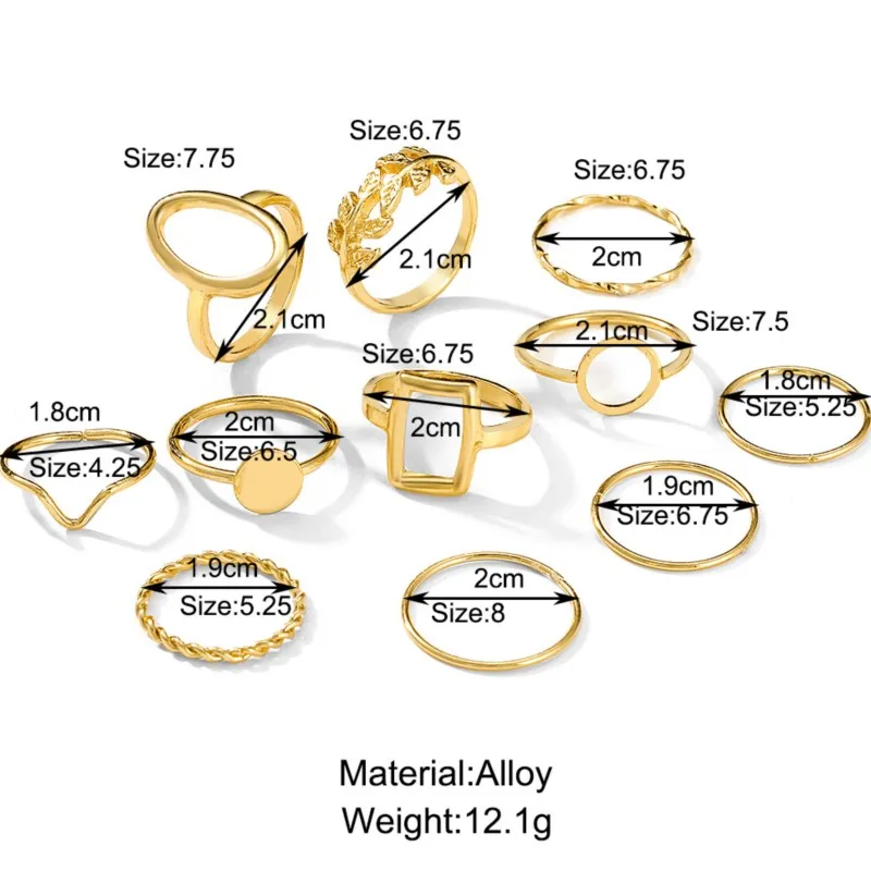 11pcs/set Creative Geometric Leaves Open Rings for Women Geometric Trendy Ring Party Jewelry Accessories Wholesale