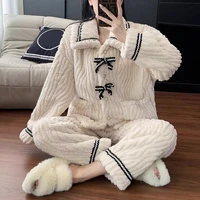 Pyjama d'automne et d'hiver pour femmes, vêtements de maison rembourrés et épais, vêtements de princesse chauds pour étudiantes, 2 pièces/ensemble 2