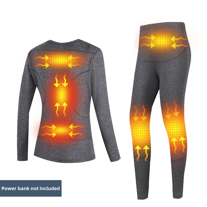 

Electric Thermal Underwear Bottoms Set USB Charging Intelligent Six Regions Heating Fleece Warm Tops Trousers for Men Women