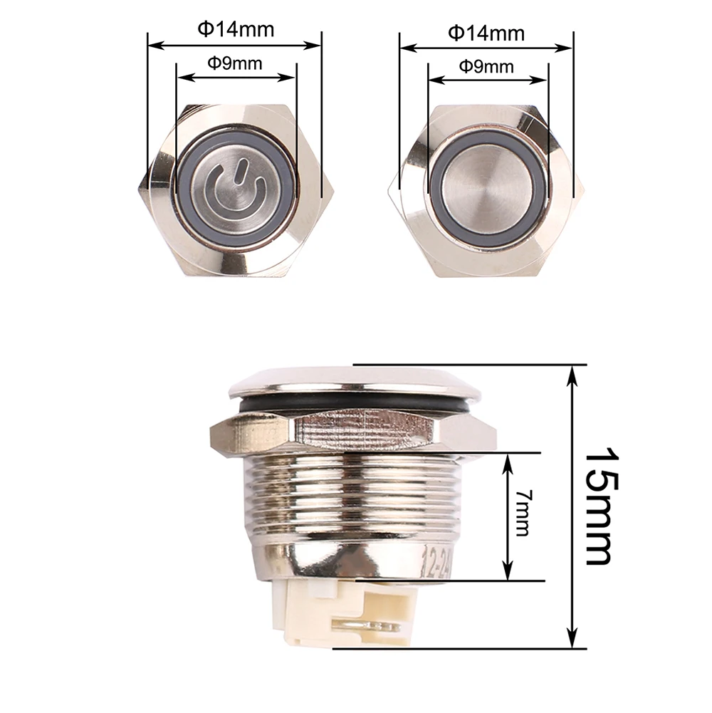 1 Stück 12 mm ultrakurzer Drucktastenschalter, wasserdicht, 12 V, 220 V, LED-Licht, kurzzeitig, selbstrückstellende Verkabelungstasten ohne Fixierung, Rot – Detail 2
