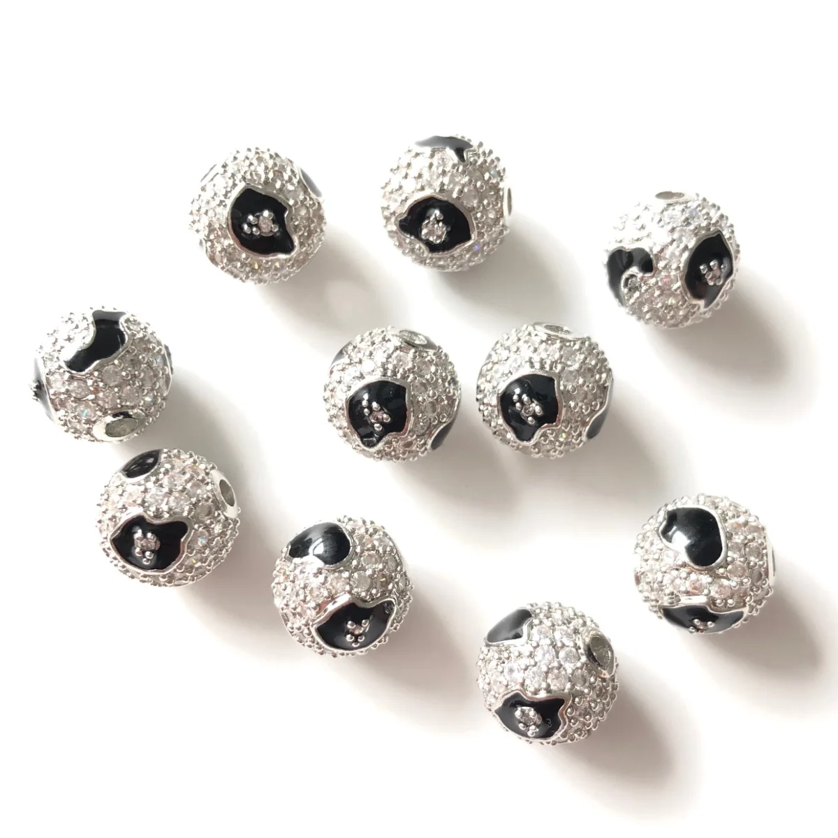 10pcs/Lot 10mm Black Leopard Print Pattern Zirconia Paved Ball Spacers Beads for Women Bracelet Necklace Waist Jewelry Accessory