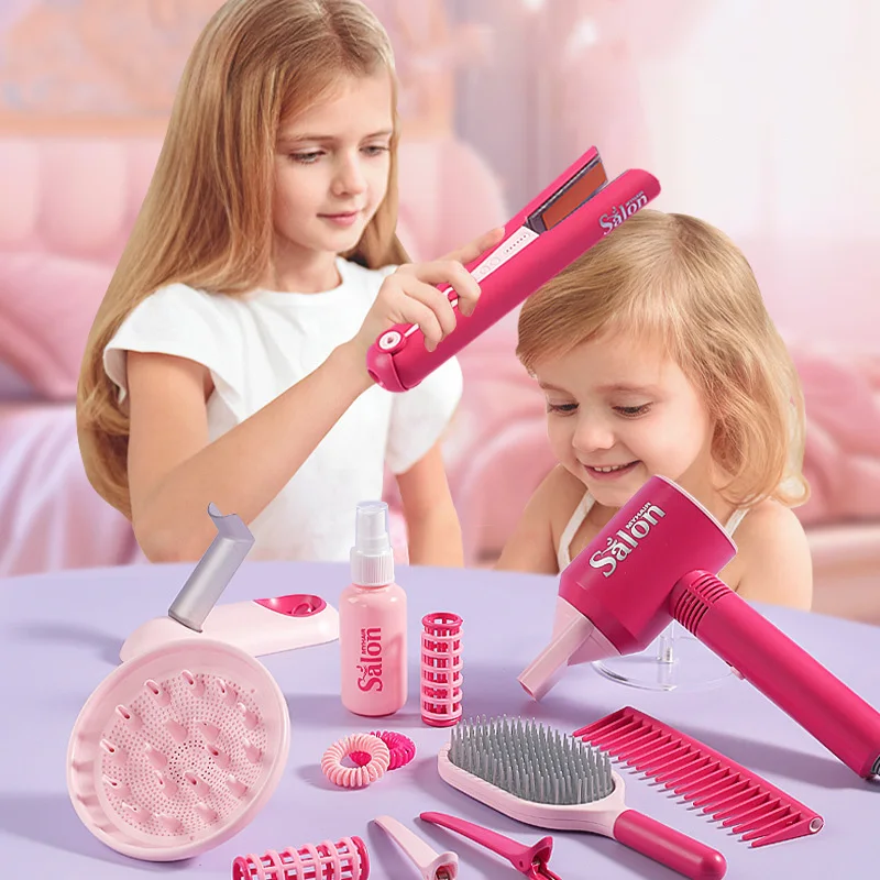 Girl Beauty Salon Set Pretend Play Doll Hair Stylist Hairdryer Curling Iron Hair stick Simulation Makeup Hairdressing Toy Gift