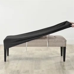 Luxurious Velvet Long Bench Cover - Stretchable and Soft Rectangle Elastic Chair Cover (A5 Black Cover)